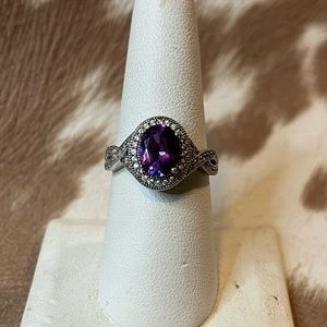 Amethyst & White Lab-Created Sapphire Oval Ring